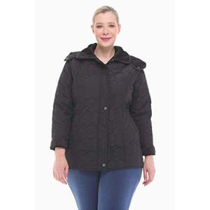 Veste matelassée noire à capuche Vetre 42-58 75 cm imperméable doublée de fausse fourrure avec fermeture éclair et boutons-pression pour femme – Vente en gros - Product Image 1
