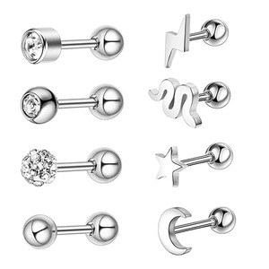 Boucles d'oreilles en acier inoxydable avec zircon, design géométrique 1,2x6mm, pour piercing, bijoux de mode - Product Image 1