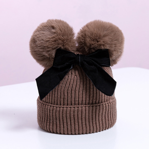 De alta calidad de moda elegante sombrero del bebé con <span class=keywords><strong>dos</strong></span> pompón sombrero logotipo personalizado - Product Image 3