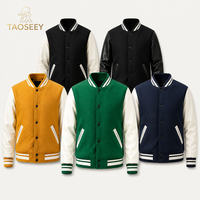 Blouson universitaire pour homme en gros, corps en laine, manches en cuir, style Letterman, poignets côtelés rayés, doublure matelassée chaude, blouson de baseball, OEM