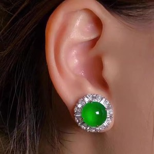 Bông tai đá Chalcedony tự nhiên màu xanh ngọc lục bảo kiểu băng, bạc sterling mạ vàng 18K, thiết kế hình học thời thượng - Product Image 2