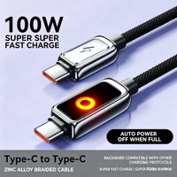 Nouveau câble de charge rapide double Type C PD100W à arrêt automatique IA 2026 compatible avec téléphones, tablettes et consoles de jeux