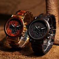 Montre de luxe à quartz analogique chronographe pour couple, étanche 3 ATM, style sport chic, avec cadran en bois et bouton poussoir dissimulé, très populaire