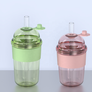 Custom Logo Clear Bubble Tea Tumbler Cup Double Wall Insulated Blank Plastic Reusable Boba Cup With Straw AS Material