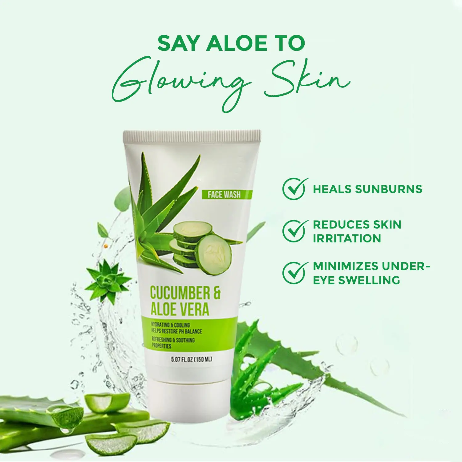 OEM Nourishing Hydrating Dull Skin Gentle Cleanser Cucumber Aloe Vera Facial Cleanser