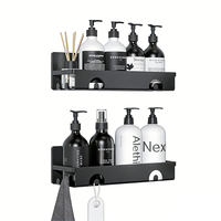 Accessoires muraux de salle de bain uniques, fixation murale sans perçage, ensemble complet pour salle de bain domestique, panier de douche noir et blanc