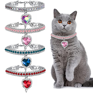 Personalized Solid Luxury Water Drops Rhinestone Print <b>Studded</b> Eco-friendly ABS <b>Dog</b> Cat Neck <b>Collar</b> Button Closure Small Breeds - Product Image 1