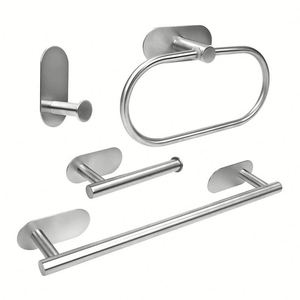 Lot de 4 accessoires de salle de bain en acier inoxydable noir et or : barre de douche, anneau porte-serviette, crochet, porte-papier, barre porte-serviette, ensemble noir pour la maison - Product Image 4