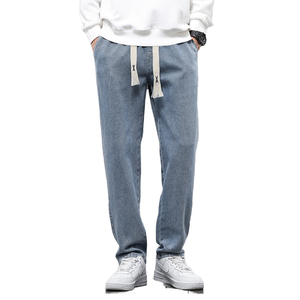 Wholesale Spring and Summer New <b>Soft</b> Drawstring Mid Waist Straight Leg Denim Pants with Elastic Waist Retro Casual Men's <b>Jeans</b> - Product Image 1