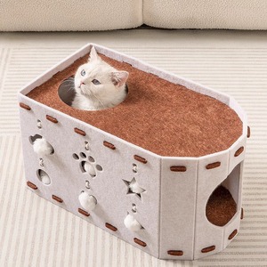 Cama de fieltro para gatos, rascador para gatos, juguete integrado para gatitos, nuevo tipo de estructura de cama para gatos tipo cubo, cama para gatos de doble capa con parte superior y - Product Image 2