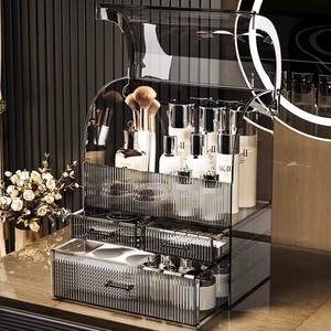 Caja de almacenamiento de cosméticos con tapa, organizador de maquillaje de plástico a prueba de polvo estilo cajón para escritorio, gran capacidad - Product Image 2