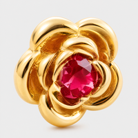 Roségold-Plattierter Edelstahlring mit Rotem Labor-Zirkon, Gravierte Blume, Offen Verstellbar, Dünn und Trendy für Damen