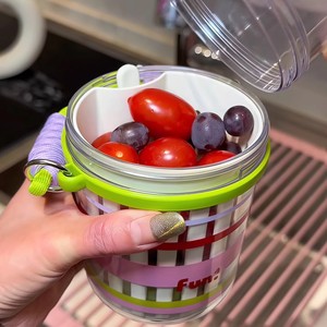 Fruit <b>Cup</b> With Lid Leak Proof <b>Large</b> Capacity Portable For Travel Outdoor Picnic Office Use Plastic Cute Design - Product Image 3