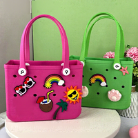 Bolso Tote Pequeño Perforado de Color Sólido, Estilo Europeo Americano, para Playa, Piscina, Invierno 2024, Expandible y Personalizable