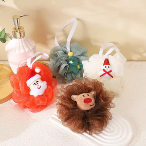 Pouf de Noël en maille luffa personnalisé pour le bain, exfoliant pour la douche, boule moussante pour le bain, luffa, éponge en mousse pour le corps des enfants en forme d'arbre - Product Image 1