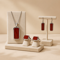 Collier, boucles d'oreilles et bague en bois naturel et acier inoxydable avec logo personnalisé, incrustation géométrique en bois – Fournisseur d'usine de bijoux