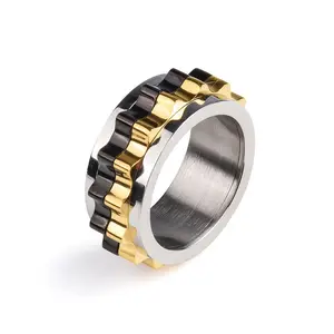 Personalizzare la moda Punk girevole gioielli oro nero Anti ansia in acciaio inox rotante anello geometrico per gli uomini