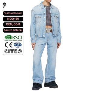 Ensemble de jeans pour homme coupe ample, style streetwear, denim délavé, fabrication OEM directe d'usine - Product Image 1