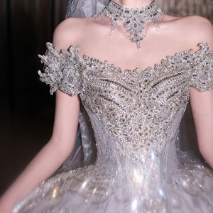 Свадебное платье Jancember LSHT103: Изысканное бальное платье с открытыми плечами, кристаллами и бисером, в стиле ампир - Product Image 3