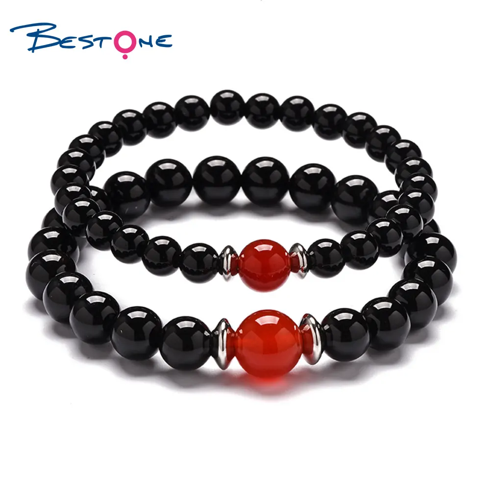 Bestone 2023 Trendy Black Glass Crystal Beads Matching Bracelet For Couples Jewelry Miss You