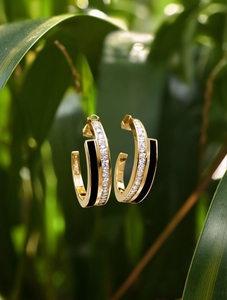 Orecchini a Cerchio Placcati in Oro 22k con Cristalli e Strass, Gioielli di Lusso Unisex per Uso Quotidiano - Product Image 2