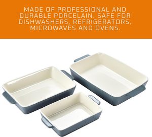 OEM 3er-Set Keramik-Backformen Lasagne-Pfannen Blaue Rechteckige Steinzeug-Backware mit Griffen Backformen-Sets Großhandel Keramik - Product Image 3