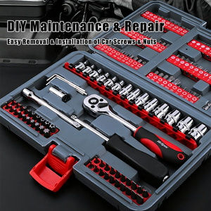 Kit d'outils de réparation automobile multifonctionnel avec embouts spéciaux, douilles et clés à cliquet, manuel, en coffret rigide - Product Image 3