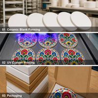 Sous-verre en céramique émaillée avec base en liège, impression UV, 10,8 cm de diamètre, épaisseur 0,7 cm, motif floral multicolore, pour table basse et bureau