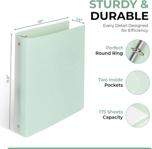 Classeur à 3 anneaux de 1,5 pouce, classeur flexible pastel avec poche, capacité de 280 feuilles, pour la maison et les fournitures scolaires - Product Image 3