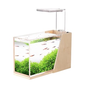 アクリル＆プラスチック製ミニ水槽、オフィスデスクトップ用、LEDタッチライト付き、家庭/オフィスのペットの魚用 - Product Image 1