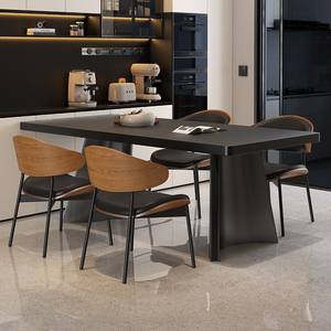Juego de <span class=keywords><strong>Mesa</strong></span> y <span class=keywords><strong>Sillas</strong></span> de Comedor Rectangular Minimalista Italiano, Negro Puro, Losas de Roca Colgantes Engrosadas - Product Image 1