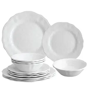 Restaurant tableware melamine dinner set dinnerware sets white service for 4 Dishes Plate And Bowl Set Dishwasher safe