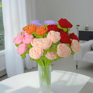 New Handmade Crochet Flowers Gift Colorful <b>Wool</b> Knitted Rose Bouquets for Valentine's Day - Product Image 2