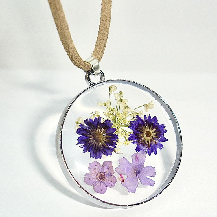 Pressed Flower Cute Flower Necklaces A Breezy Cyan Real Dried