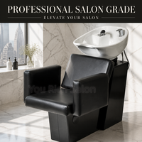 Unité de lavage de cheveux pour salon, fauteuil de lavage avec bac en céramique et station de lavage en cuir PU pour salon de coiffure et barbier
