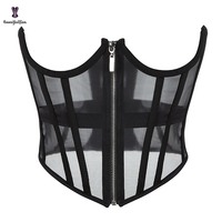 Corset transparent en dentelle avec ceinture amincissante pour femme, grande taille, respirant, en maille, à bonnets ouverts, avec baleines, style bustier sous-poitrine