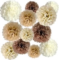 Pompons en papier brun, décorations de fête caramel, pompons en papier de soie ivoire beige blanc pour anniversaire neutre, mariage, baby shower