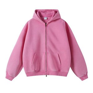 H5539 Hot Sales New Arrivals Wholesale Custom 360 Gsm Cotton <b>Blends</b> French Terry Zip up Hoodies Acid Washed Hoodies - Product Image 4