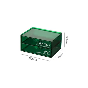 Boîte de rangement transparente verte de haute qualité, stockage de cosmétiques, papeterie de bureau