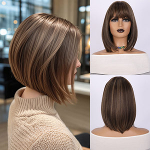 วิกผมบ๊อบสั้นตรงแบบไล่สีน้ำตาลอ่อน ทนความร้อน สำหรับสุภาพสตรี-SM7253 จากโรงงาน - Product Image 5