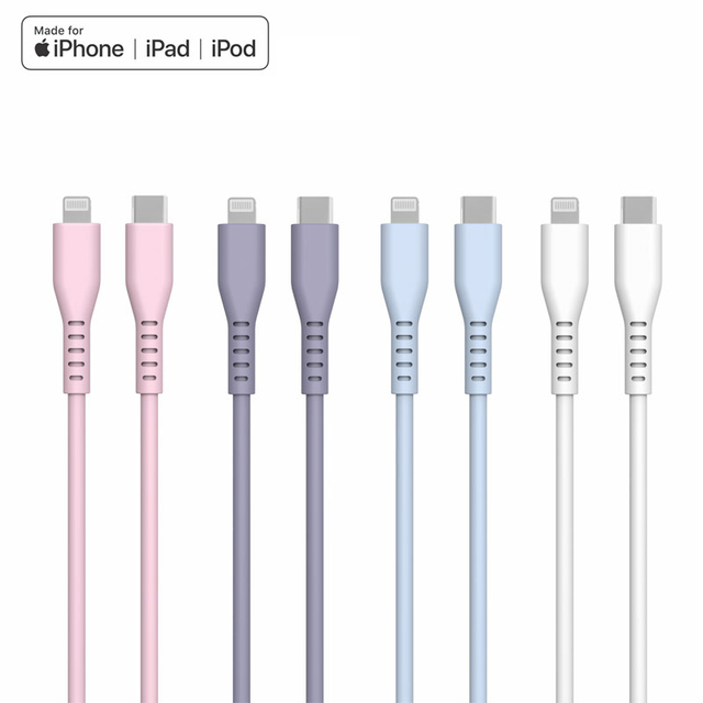 MFi Factory Supplier Colorful Pd 60w Usb C Liquid Soft Silicone 480mpbs Date Transfer Fast Charging Cables for Iphone Ipad Ipod