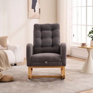 Poltrona a dondolo girevole moderna con poggiapiedi, tasca portaoggetti, <span class=keywords><strong>schienale</strong></span> <span class=keywords><strong>alto</strong></span>, in legno di gomma, per cameretta, camera da letto, soggiorno - Product Image 3