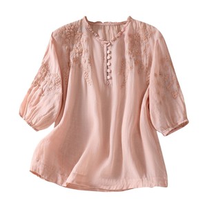 M-XXL Chinesischer Stil Damenbluse Baumwolle Leinen Vintage Stickerei Blusen Lose Kurze Damen-Tops Sommer V-Ausschnitt Kleidung - Product Image 1