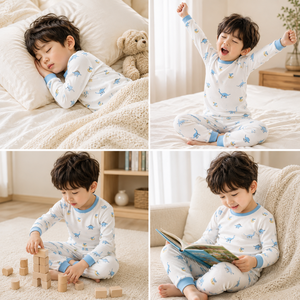 Pyjamas pour tout-petits en coton biologique à marque privée, emballage personnalisé, vêtements de nuit printaniers respirants à motif animal mignon - Product Image 3
