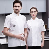 Personnalisé Unisexe Cuisine Hôtel Chef Uniforme Cuisinier Chemise à Manches Courtes Respirant Chef Veste Vêtements