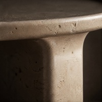 Table à manger sur piétement en travertin haut de gamme, table en pierre naturelle, table ronde en marbre
