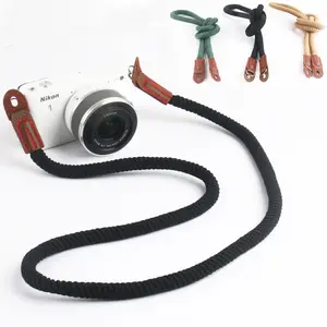 REWIN Black Brown Green 12mm Rope Camera Lanyard 100cm Leather Cotton Woven Camera Shoulder Neck Strap