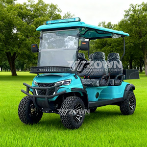 Vehículo eléctrico de golf de doble propósito con 4 asientos y luces de advertencia en el techo, ideal para recorridos turísticos en zonas escénicas. - Product Image 1