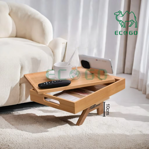 <span class=keywords><strong>Plateau</strong></span> d'accoudoir de canapé avec boîte de rangement, table de canapé en bambou avec dessus de table <span class=keywords><strong>pivotant</strong></span> à <span class=keywords><strong>360</strong></span> degrés et support de téléphone portable, réglable - Product Image 1