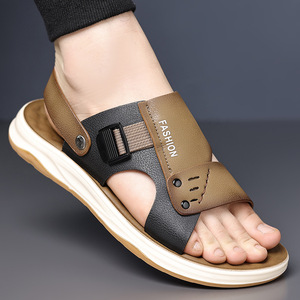 Men's Genuine Leather Flat Sandals Open Toe Rubber Outsole Anti Slip Casual <b>Beach</b> <b>Shoes</b> - Product Image 1